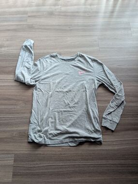 Nike Light Gray Long Sleeve Tee with Pink Swoosh